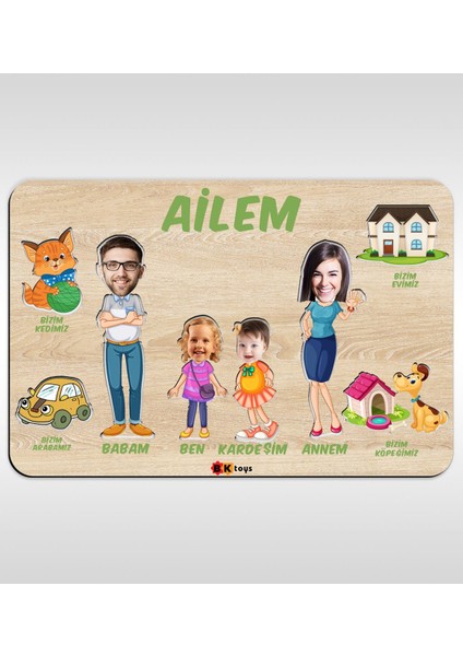 Toys Çocuklara Özel Ailem Konseptli(4 Kişilik) Ahşap Eğitici Yapboz Puzzle-Model 2