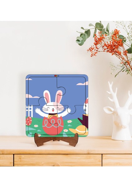 Toys Çocuklar Için 2 Si 1 Arada Eğitici-Öğretici Ahşap 4 Parça Yapboz Puzzle Çerçeve Model 69