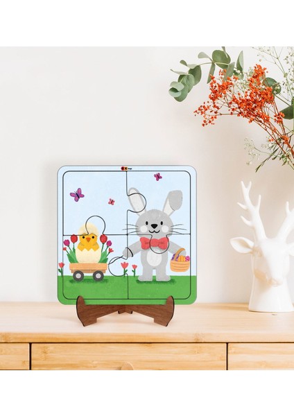 Toys Çocuklar Için 2 Si 1 Arada Eğitici-Öğretici Ahşap 4 Parça Yapboz Puzzle Çerçeve Model 65