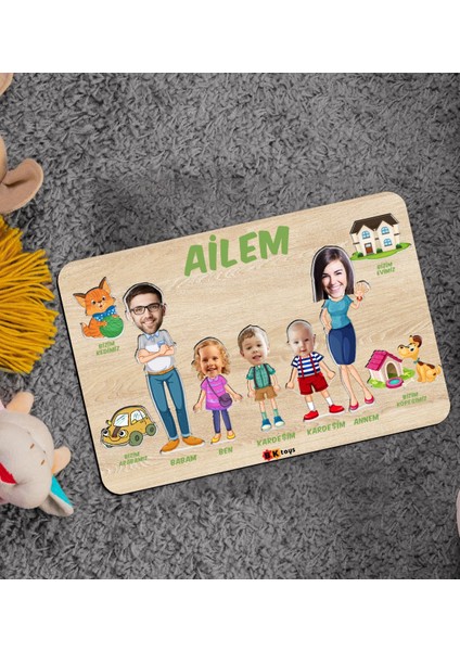 Toys Çocuklara Özel Ailem Konseptli(5 Kişilik) Ahşap Eğitici Yapboz Puzzle-Model 8