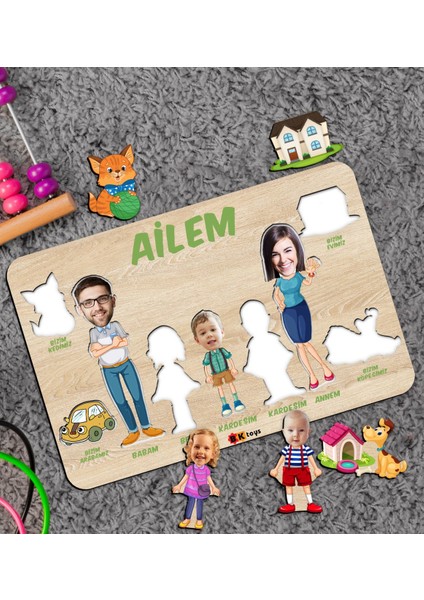Toys Çocuklara Özel Ailem Konseptli(5 Kişilik) Ahşap Eğitici Yapboz Puzzle-Model 8