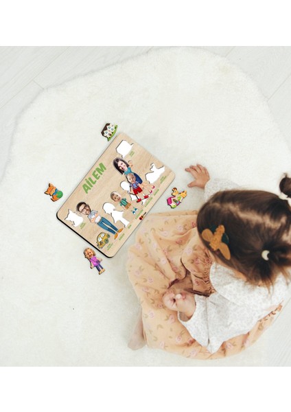 Toys Çocuklara Özel Ailem Konseptli(5 Kişilik) Ahşap Eğitici Yapboz Puzzle-Model 8
