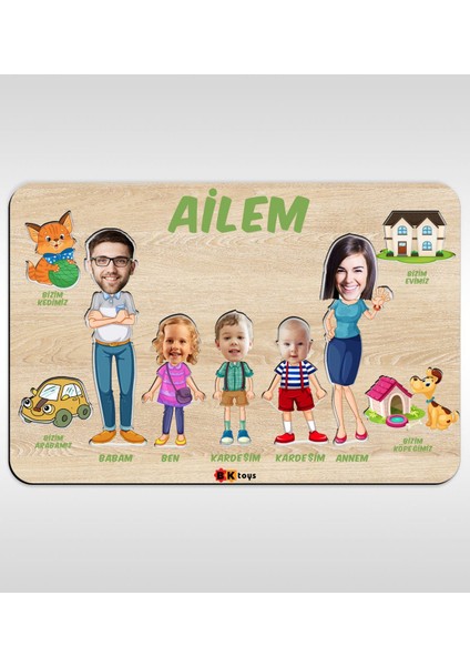 Toys Çocuklara Özel Ailem Konseptli(5 Kişilik) Ahşap Eğitici Yapboz Puzzle-Model 8