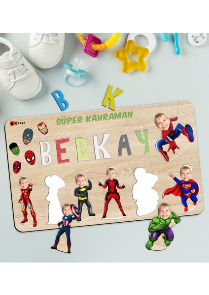 Toys Çocuklara Özel Süper Kahraman Konseptli Büyük Boy Ahşap Eğitici Yapboz Puzzle 50X30CM