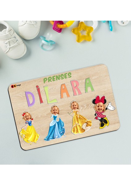 Toys Çocuklara Özel Prenses Konseptli Ahşap Eğitici Yapboz Puzzle