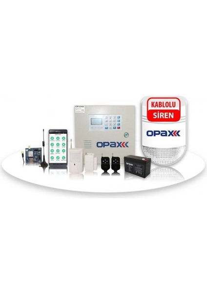 OPAX-2646 GPRS ALARM PANELİ & BGR-10 KABLOLU SİRENLİ  AKÜ DAHİL FULL SET
(1 YIL AHM ÜCRETSİZ)