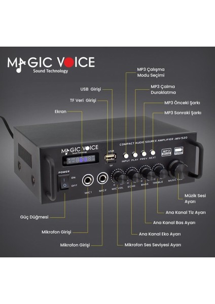MV-520 2X15WATT Usb/sd/bluetooth Trafosuz Anfi