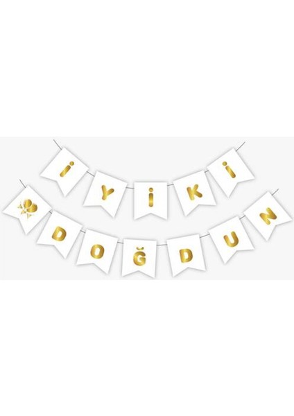 Iyi Ki Doğdun Banner Yaldızlı Beyaz Gold