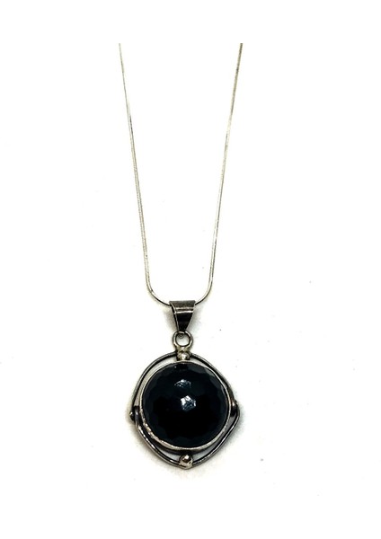 925 Ayar Gümüş Black Onnx Faset Kesim Taşlı Kolye