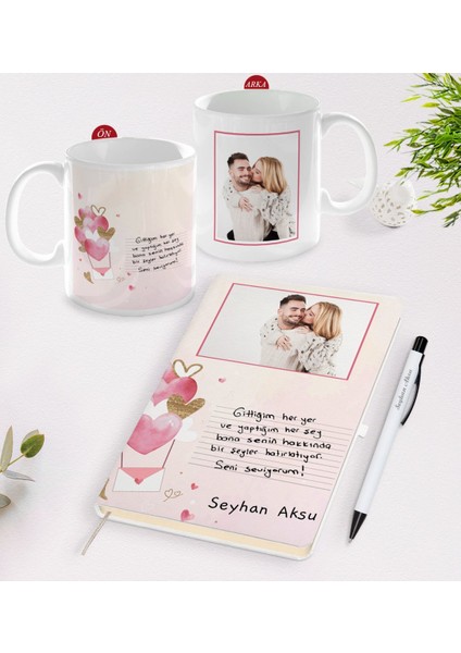 Kişiye Özel Kendi El Yazın Mesajlı Fotoğraflı Beyaz Defter Kalem ve Kupa Seti-1