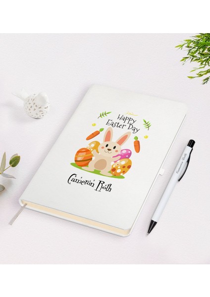 Kişiye Özel Paskalya Bayramı Beyaz Defter ve Kalem Seti-1