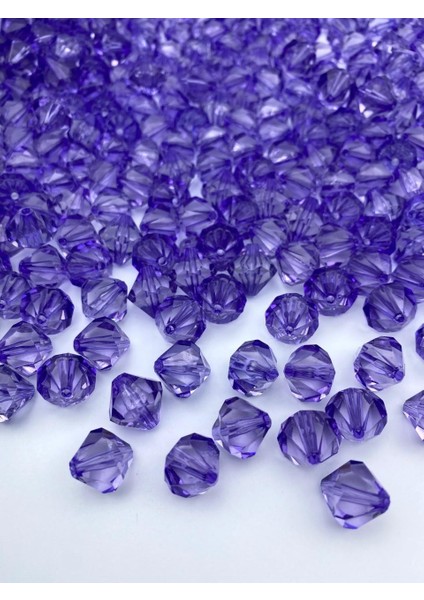 14MM Mor Renk Piramit Model Akrilik Boncuk,takı , Çanta Yapım Boncuğu (100GR,~110 Adet)