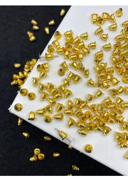 100 Adet Sarı Kaplama Gold Altınsarısı Renk Pirinç Küpe Stoperi, Varil Model Küpe Arkası , Kapama