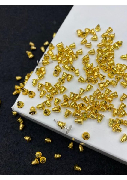 100 Adet Sarı Kaplama Gold Altınsarısı Renk Pirinç Küpe Stoperi, Varil Model Küpe Arkası , Kapama