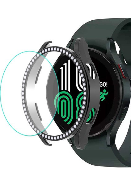 Samsung Galaxy Watch4 Için 44MM Enkay Hat-Prens 2 1 Tam Kapsama Elmas Elektroliz Pc Durumda Dekoratif Elmas + Temperli Cam Koruyucu