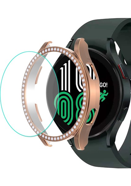 Samsung Galaxy Watch4 Için 40MM Enkay Hat-Prınce 2 1 Tam Kapsama Golloklu Pc Kılıfı Dekoratif Elmas + Temperli Cam Koruyucu(Yurt Dışından)