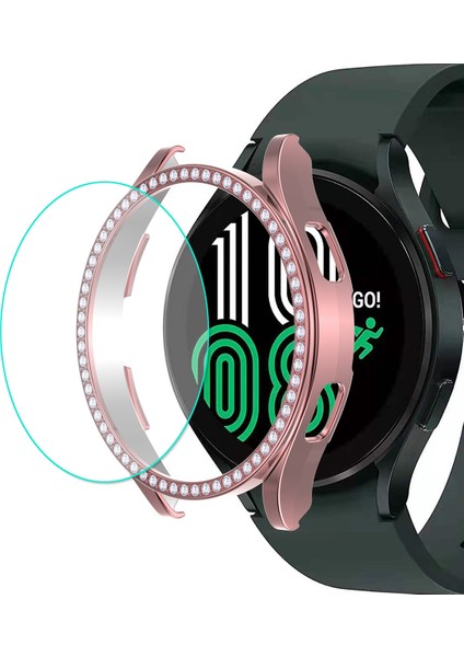 Samsung Galaxy Watch4 Için 44MM Enkay Hat-Prens 2 1 Tam Kapsama Elmas Elektroliz Pc Durumda Dekoratif Elmas + Temperli Cam Koruyucu