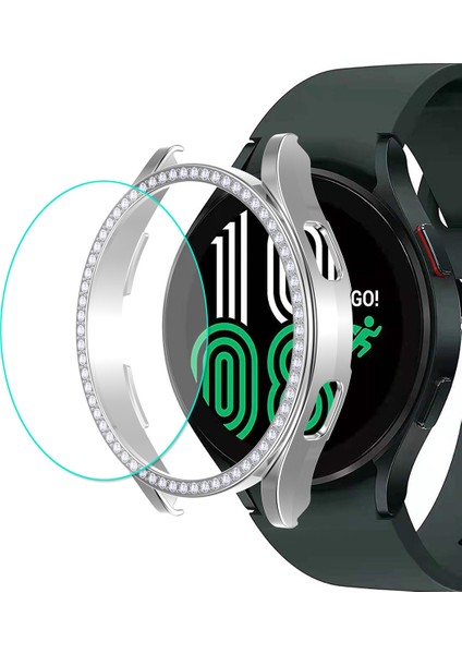 Samsung Galaxy Watch4 Için 44MM Enkay Hat-Prens 2 1 Tam Kapsama Elmas Elektroliz Pc Durumda Dekoratif Elmas + Temperli Cam Koruyucu(Yurt Dışından)