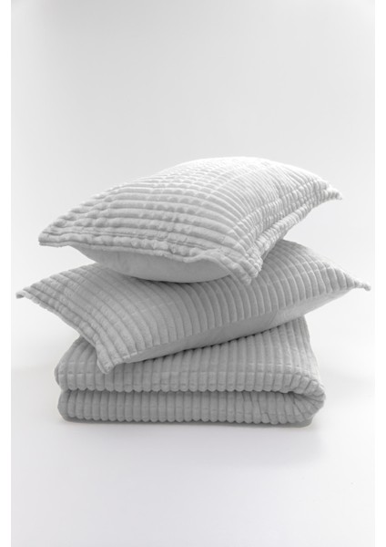Merinos Modern Line 3 Parça Battaniye Seti - Açık Gri
