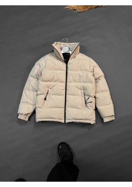 Dik Yaka Fermuarlı Şişme Mont Bej fiyatları