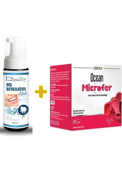 E2'Quality E2'quality Diş Beyazlatıcı Köpük + Orzax Ocean Microfer Takviye Edici Gıda 30 Saşe