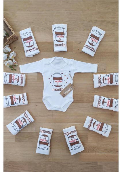 Aylık Badi Set 12 Ay Her Ay Özel Baskılı Uzun Kollu Çıtçıtlı Kız Erkek Unisex Body fiyatları