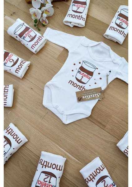 Aylık Badi Set 12 Ay Her Ay Özel Baskılı Uzun Kollu Çıtçıtlı Kız Erkek Unisex Body modelleri