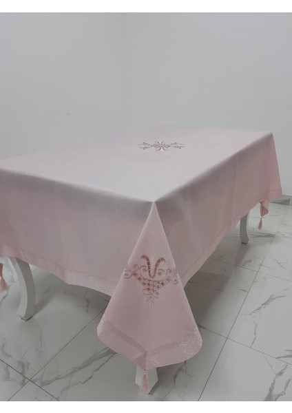 İrem Pudra Nakışlı Keten Kumaş Pudra Masa Örtüsü 160*220 Cm - 993