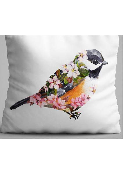 Beyaz Pembe Flamingo Figürlü Dijital Baskılı Çift Taraflı Kırlent Kılıfı - OTYK602-CT