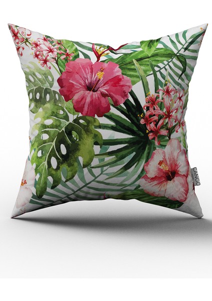 Yeşil Pembe Tropikal Çiçek Desenli Dijital Baskılı Çift Taraflı Kırlent Kılıfı - YST13-CT