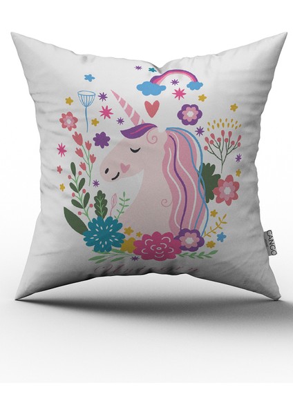 Pembe Unicorn Desenli Dijital Baskılı Çoçuk Çift Taraflı Kırlent Kılıfı - OTYK505-CT