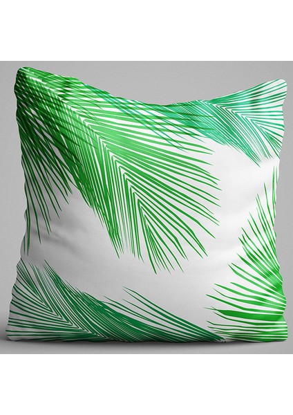 Beyaz Yeşil Tropikal Desenli Dijital Baskılı Çift Taraflı Kırlent Kılıfı - OTYK461-CT