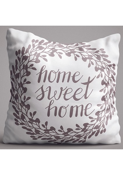 Gri Home Sweet Home Yazılı Dijital Baskılı Çift Taraflı Kırlent Kılıfı - OTYK483-CT