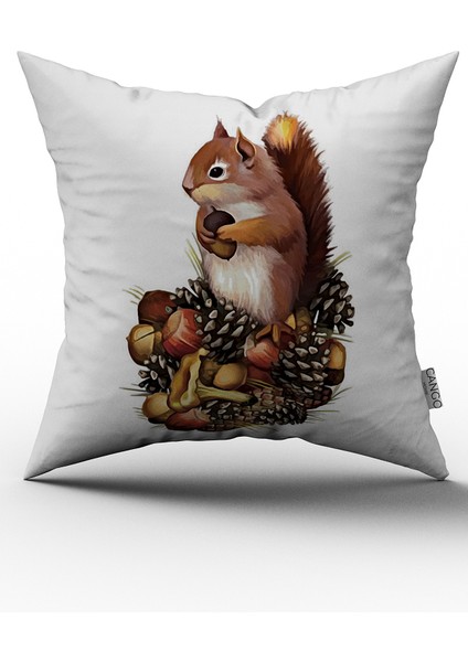 Kahverengi Sincap Figürlü Dijital Baskılı Çift Taraflı Kırlent Kılıfı - OTYK447-CT fiyatları