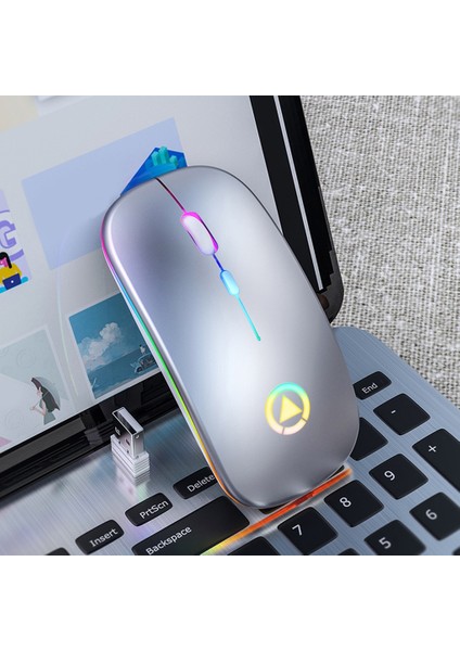 Mini Kablosuz USB LED Renkli Işıklı Şarj Edilebilir Mouse(Yurt Dışından)