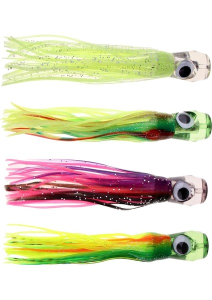 4x Balıkçılık Cazibesi Ahtapot Kalamar Etek Lure Trolling Cazibesi Jet Saltwater Balıkçılık