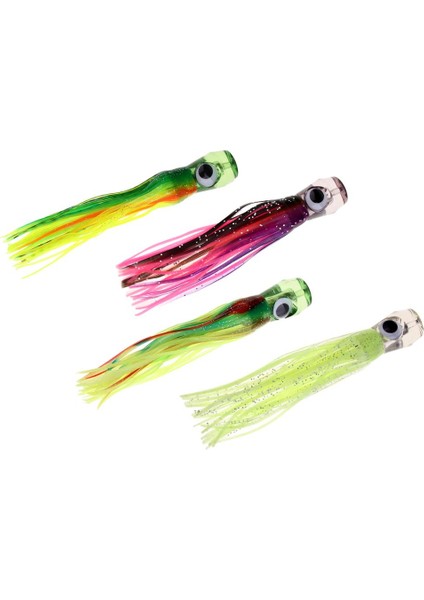 4x 3D Gözler Ahtapot Kalamar Etek Lure Trolling Etek Lures Jet Head Lures