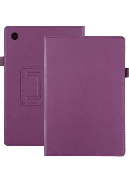 Samsung Galaxy Tab A8 10.5 2021 Litchi Doku Katı Renk Deri Tablet Kılıfı