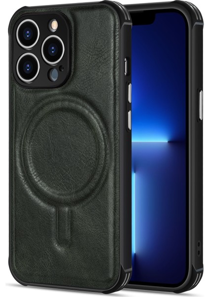 iphone 12 Pro Max Için Çılgın At Dana Derisi Manyetik Telefon Kılıfı