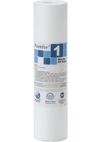 Aquames - Su Arıtma Purefer 10" 1 Mikron Tortu Filtresi Nsf Sertifikalı
