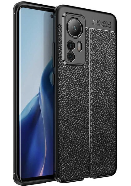 Xiaomi 12 Kılıf Niss Silikon Deri Görünümlü + Full Ekran Koruyucu Siyah