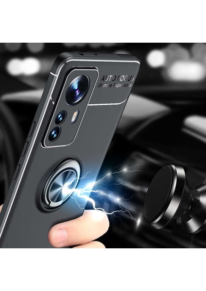 Xiaomi 12 Pro Kılıf Ravel Silikon Yüzüklü Mıknatıslı+Full Ekran Koruyucu Mavi