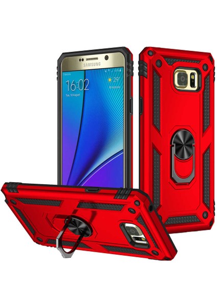 Casestreet Samsung Galaxy Note 5 Kılıf Vega Tank Standlı Yüzüklü Mıknatıslı Kırmızı