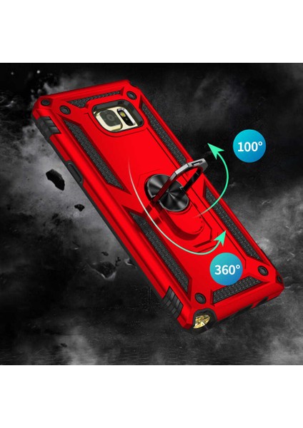 Casestreet Samsung Galaxy Note 5 Kılıf Vega Tank Standlı Yüzüklü Mıknatıslı Kırmızı
