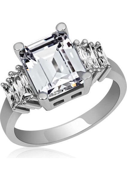 Gümüş Beyaz Baget Taşlı Kadın Yüzük