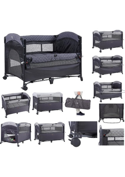 Miami Basic Anne Yanı Oyun Parkı Park Yatak 70X110 Füme+Yatak 8041 indirimleri