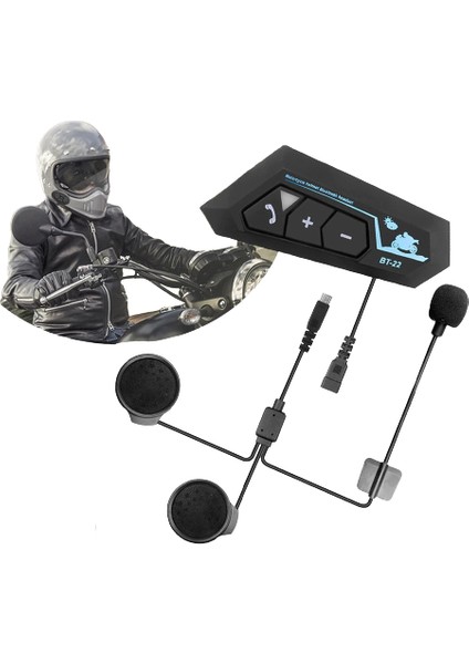 BT22 Motosiklet Kask Kablosuz Intercom Su Geçirmez 5.0 Bluetooth