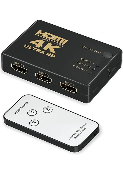 3 Port HDMI Çoklayıcı Switch Çoğaltıcı 4K Kumandalı Ultra Hd Çoklu Cihaz Tek Ekran