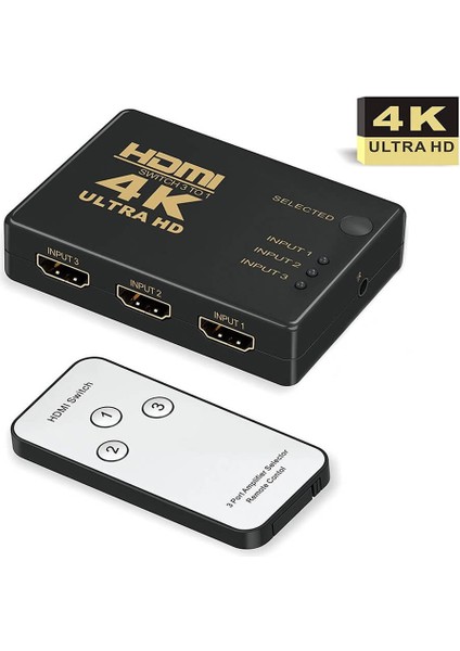 3 Port HDMI Çoklayıcı Switch Çoğaltıcı 4K Kumandalı Ultra Hd Çoklu Cihaz Tek Ekran