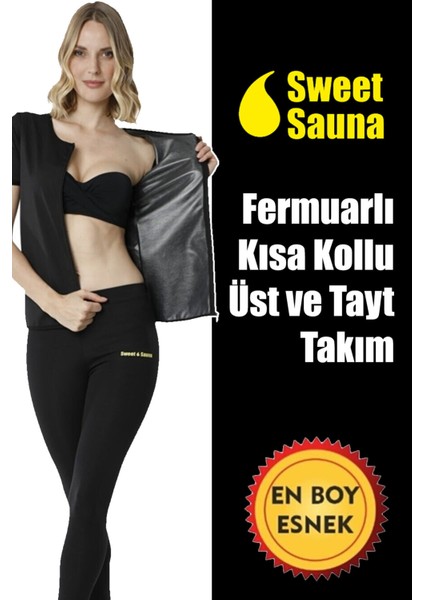 Sweet Sauna Yeni Sezon Spor Fermuarlı Üst Tayt Takım Unisex Sweet Sauna Termal Siyah